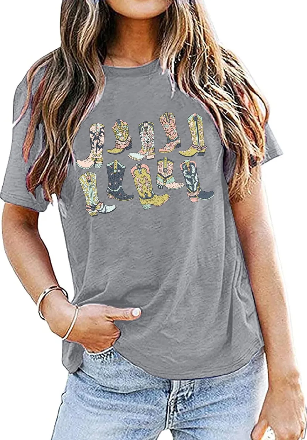 Cowboys Boots Shirts Women Long Live Western Vintage Cowgirl Graphic Tees Funny Letter Print Country Music Tshirt