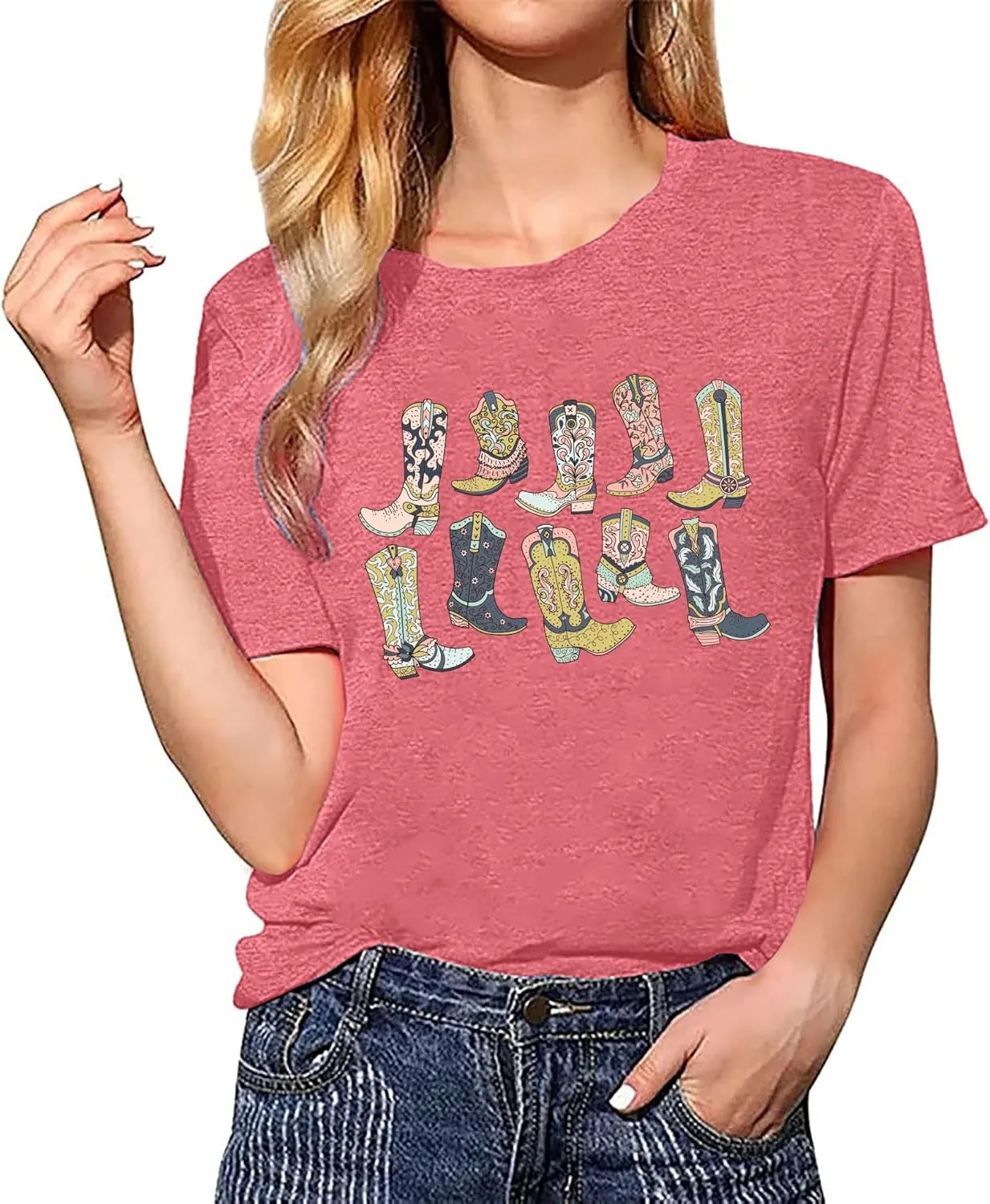 Cowboys Boots Shirts Women Long Live Western Vintage Cowgirl Graphic Tees Funny Letter Print Country Music Tshirt
