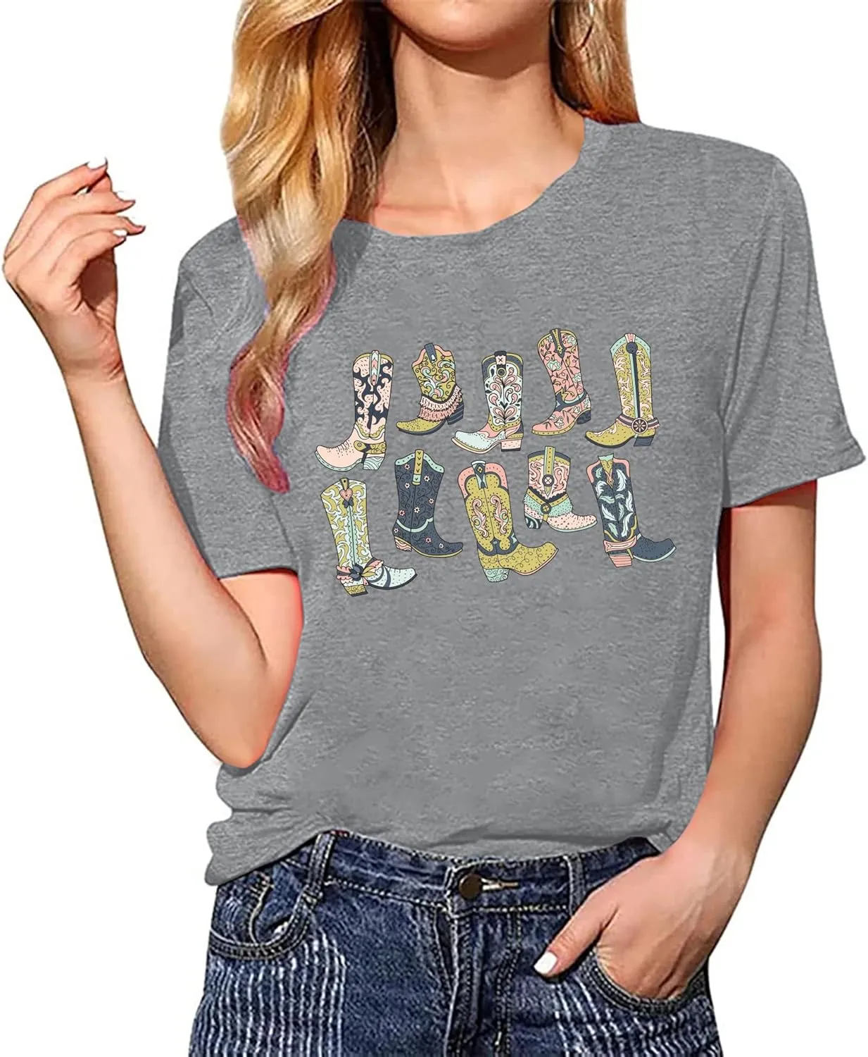 Cowboys Boots Shirts Women Long Live Western Vintage Cowgirl Graphic Tees Funny Letter Print Country Music Tshirt