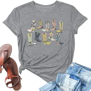 Cowboys Boots Shirts Women Long Live Western Vintage Cowgirl Graphic Tees Funny Letter Print Country Music Tshirt