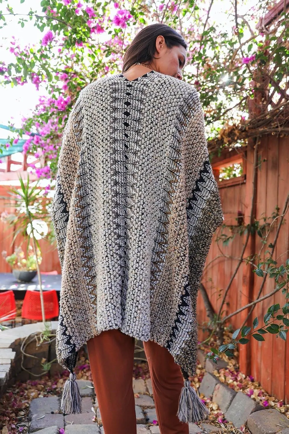 Crochet Patterned Ruana with Tassels 👌🏻