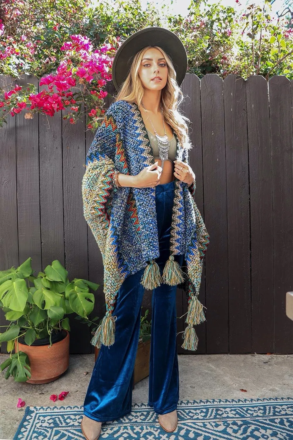 Crochet Patterned Ruana with Tassels 👌🏻