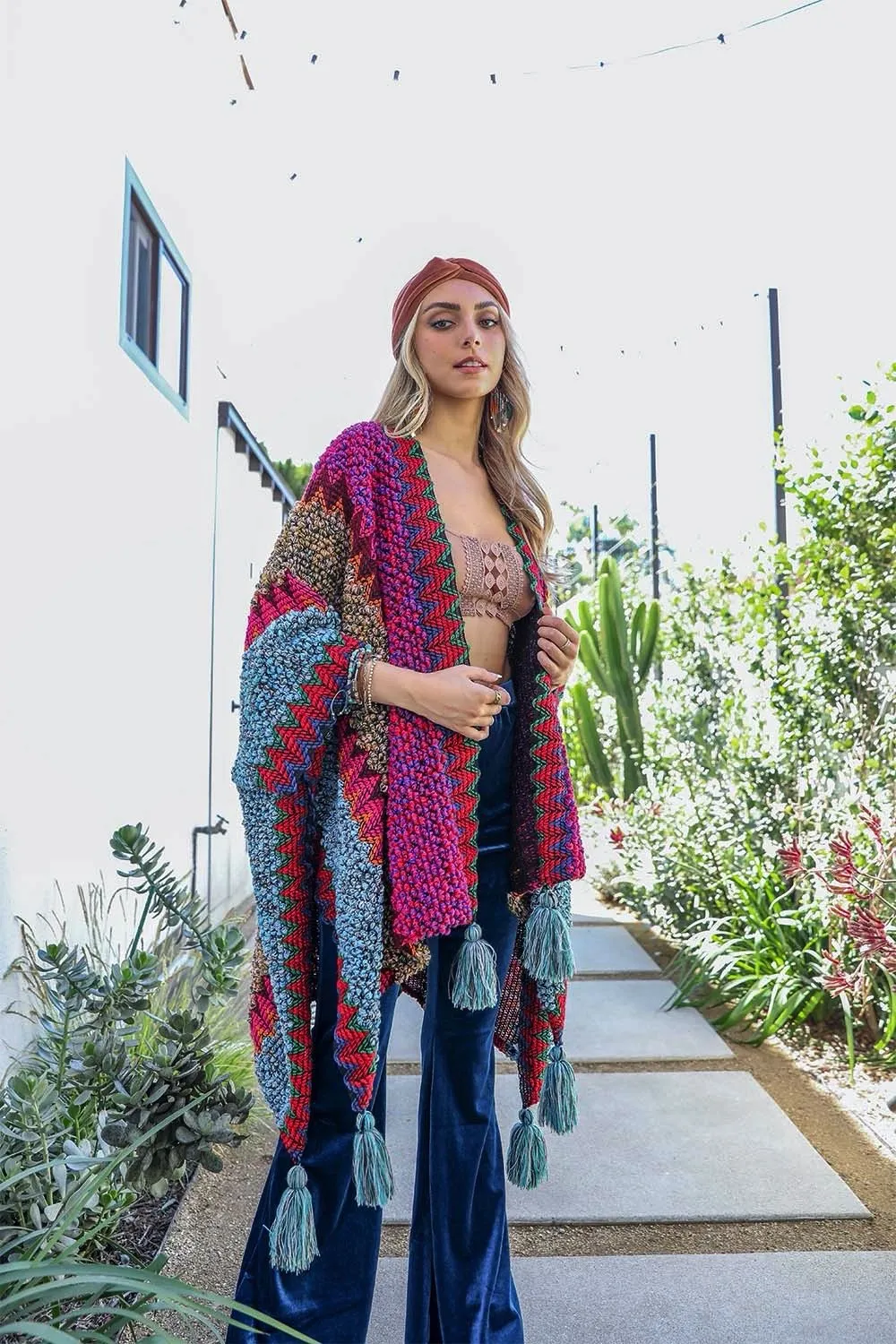 Crochet Patterned Ruana with Tassels 👌🏻