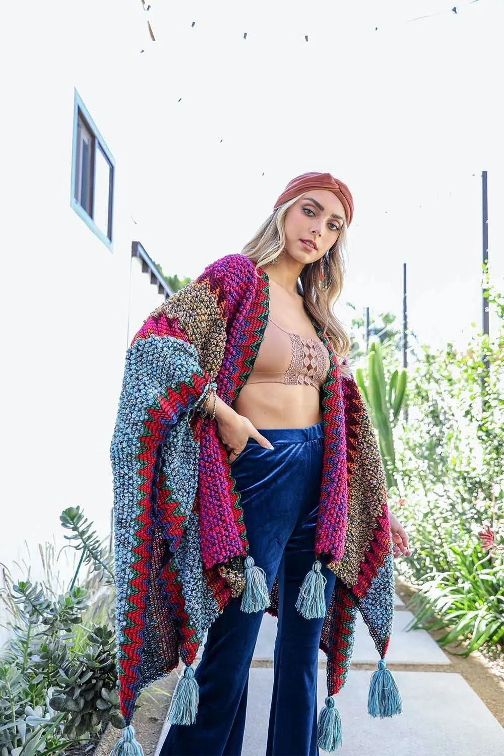Crochet Patterned Ruana with Tassels 👌🏻