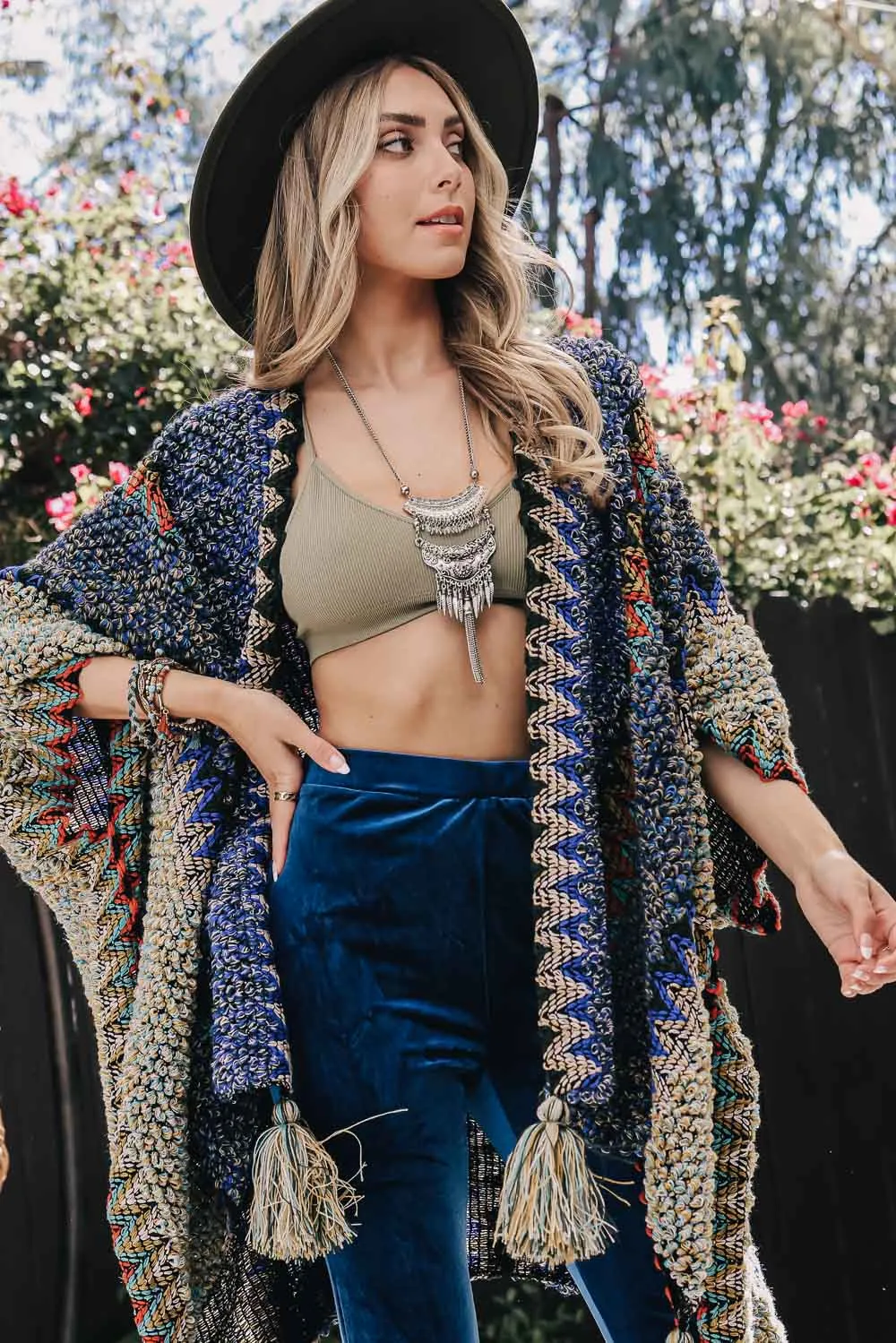 Crochet Patterned Ruana with Tassels 👌🏻