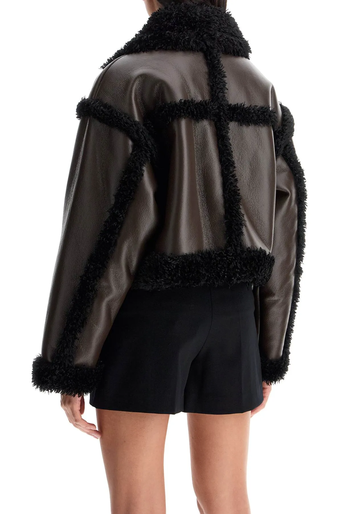 'cropped faux leather jacket kristy 61090 9010 DARK BROWN/BLACK