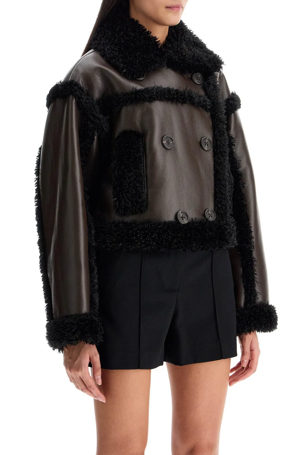 'cropped faux leather jacket kristy 61090 9010 DARK BROWN/BLACK