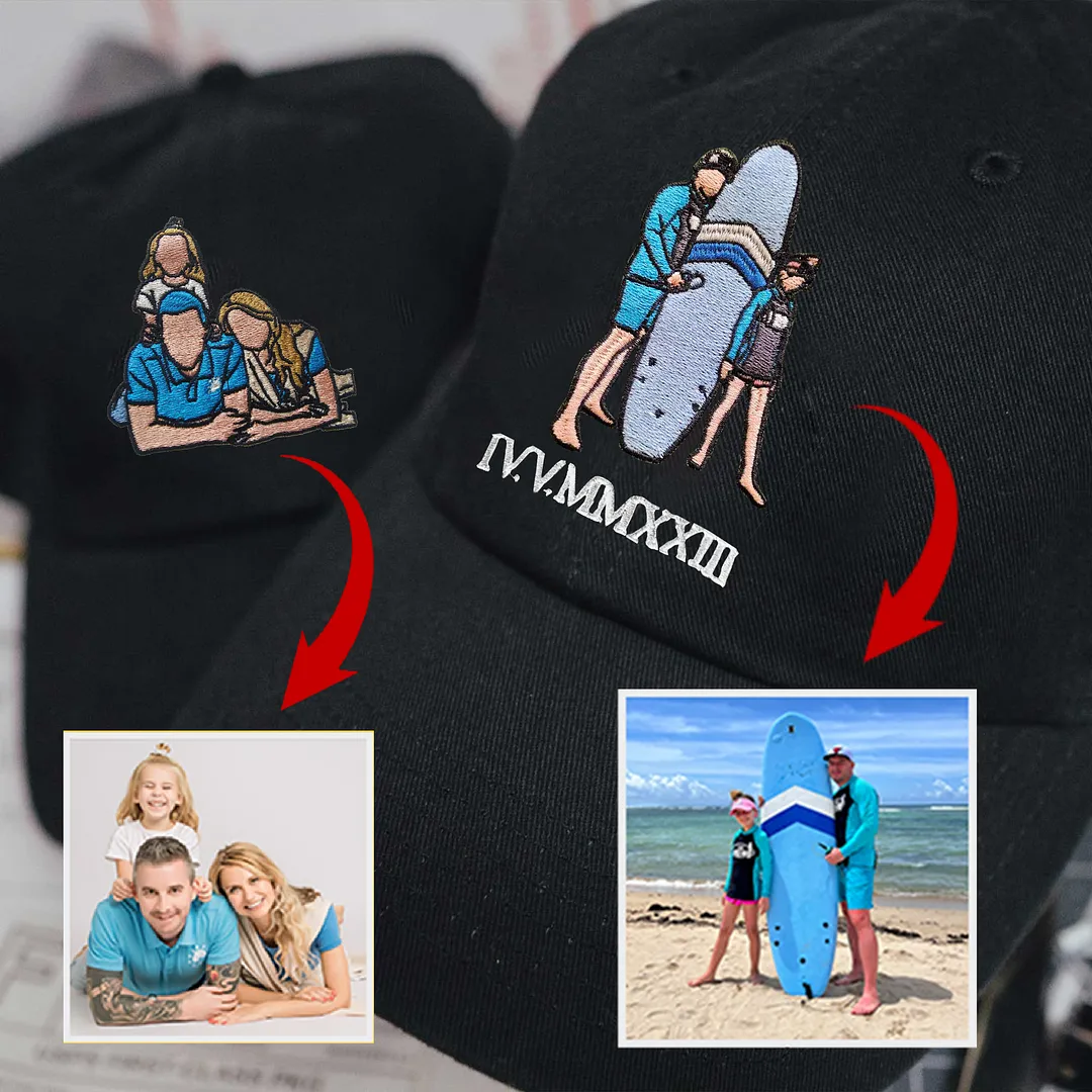 Custom Full Color Embroidered Hats Portrait Family Family Gifts