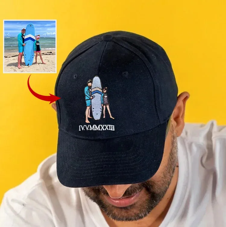 Custom Full Color Embroidered Hats Portrait Family Family Gifts