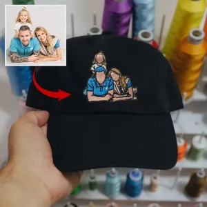 Custom Full Color Embroidered Hats Portrait Family Family Gifts