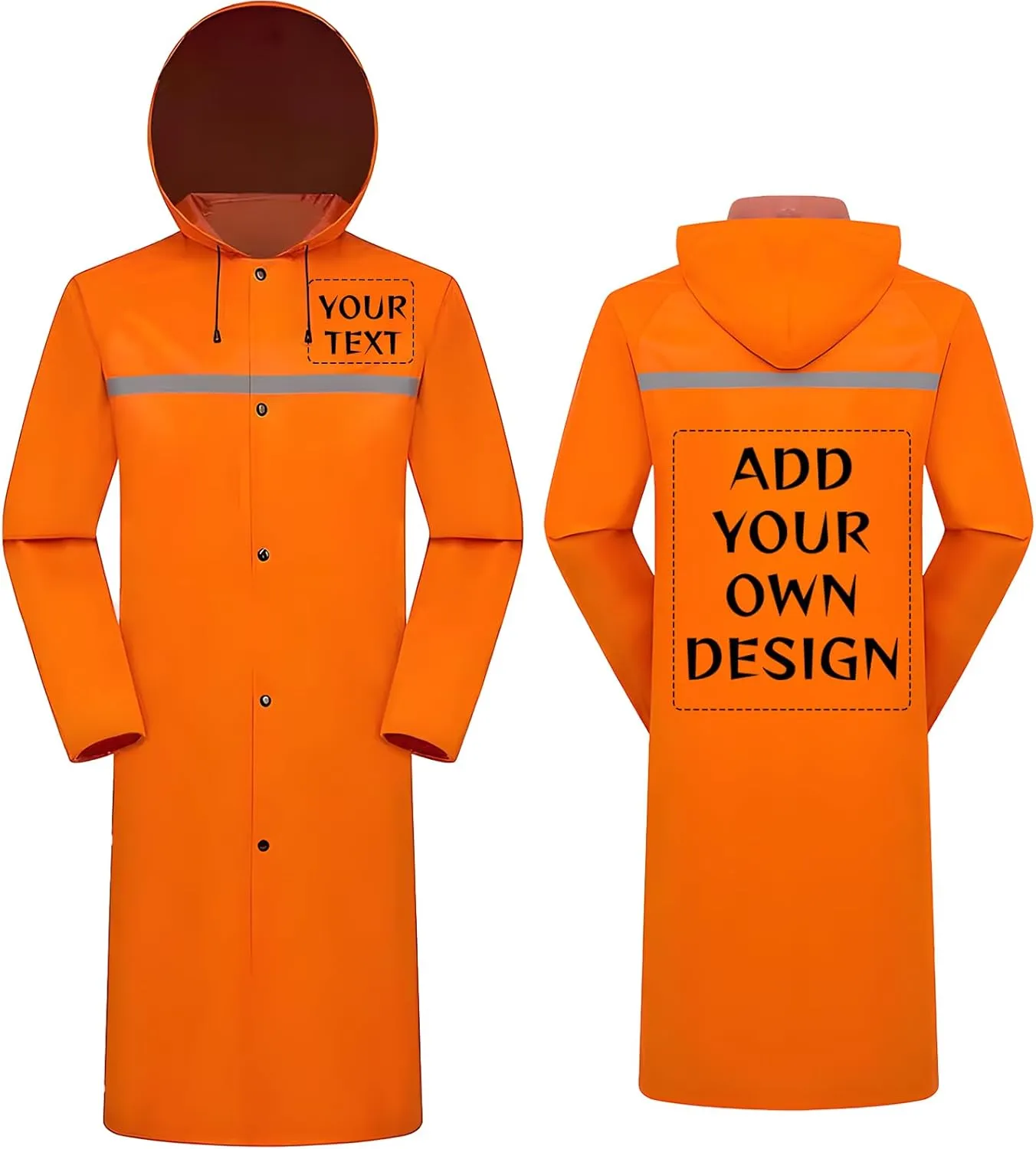Custom Mens Long Hooded Safety Reflective Rain Jacket Waterproof Construction Raincoat Add Text/Image for Men Adults