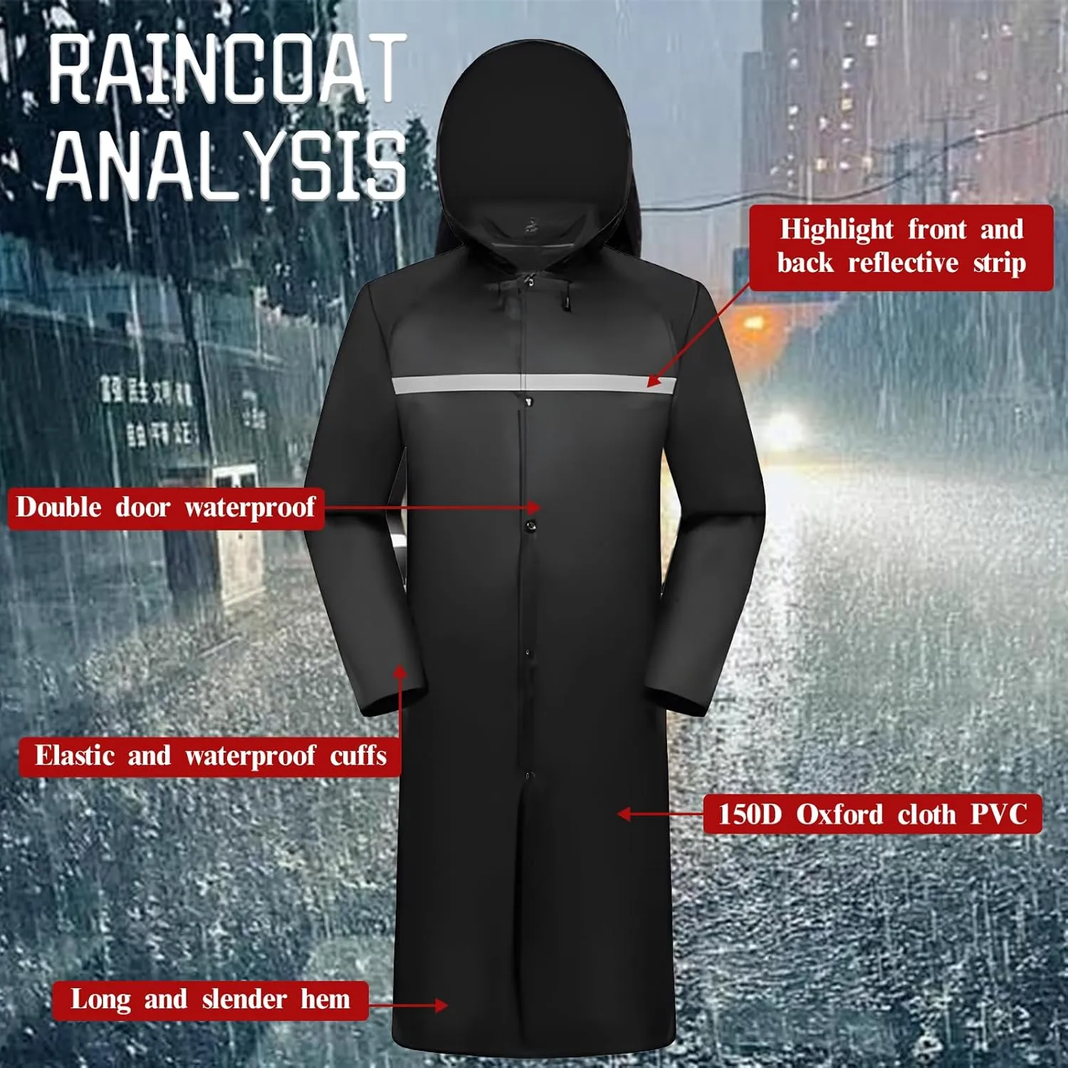 Custom Mens Long Hooded Safety Reflective Rain Jacket Waterproof Construction Raincoat Add Text/Image for Men Adults