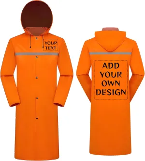 Custom Mens Long Hooded Safety Reflective Rain Jacket Waterproof Construction Raincoat Add Text/Image for Men Adults