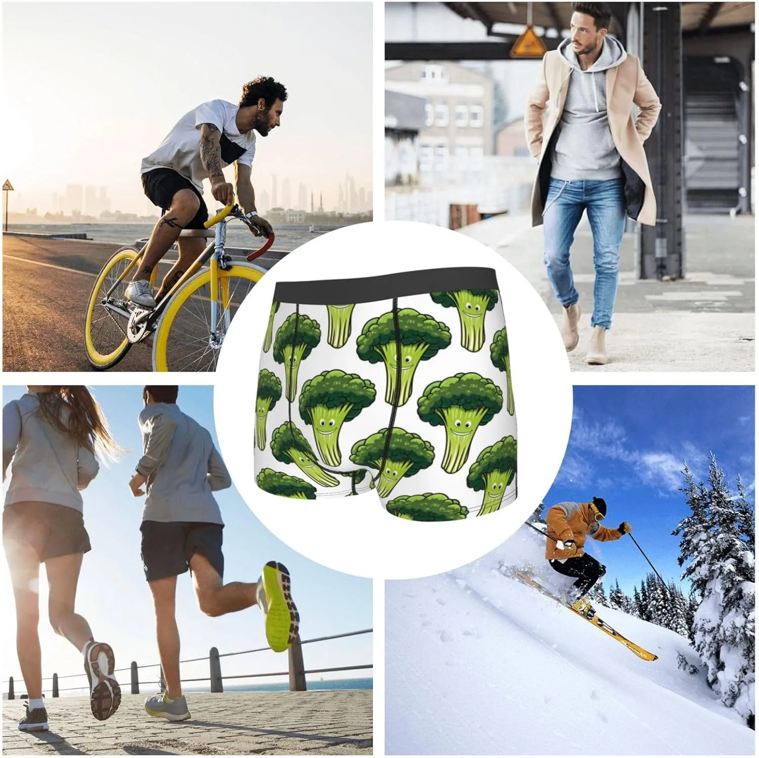 Cute Broccoli Print Boxer Briefs For Men Breathable Underwear-