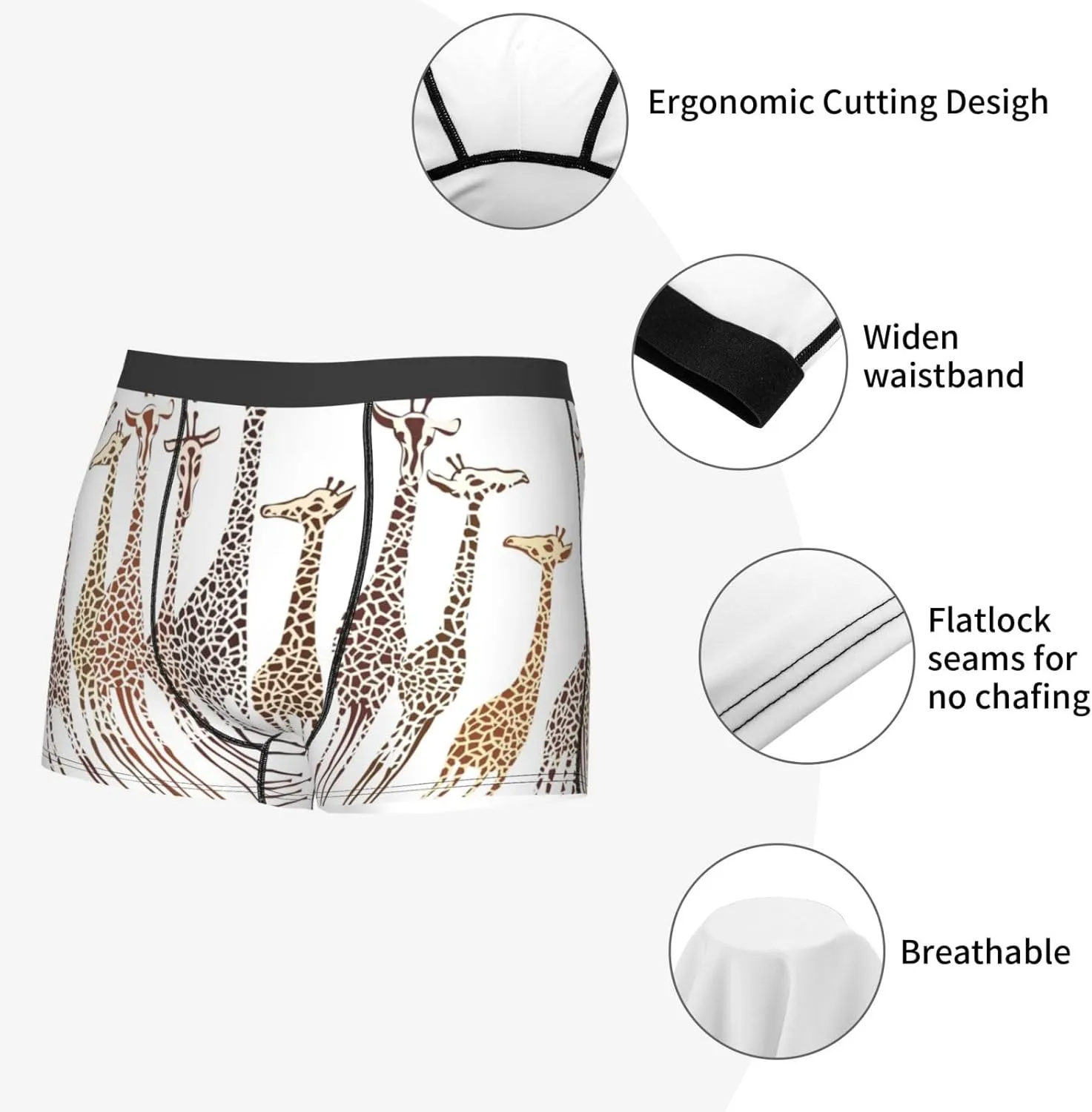 Cute Cartoon Funny Giraffes Boxer Briefs, Moisture Wicking & Breathable,Underwear for Men