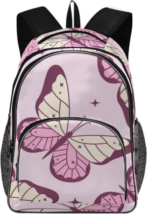 Cute Pink Butterfly Backpacks 22L Three Layer Arc Book Bag Lightweight for Travel Camping Hiking Rucksack Daypack Kids & Adults