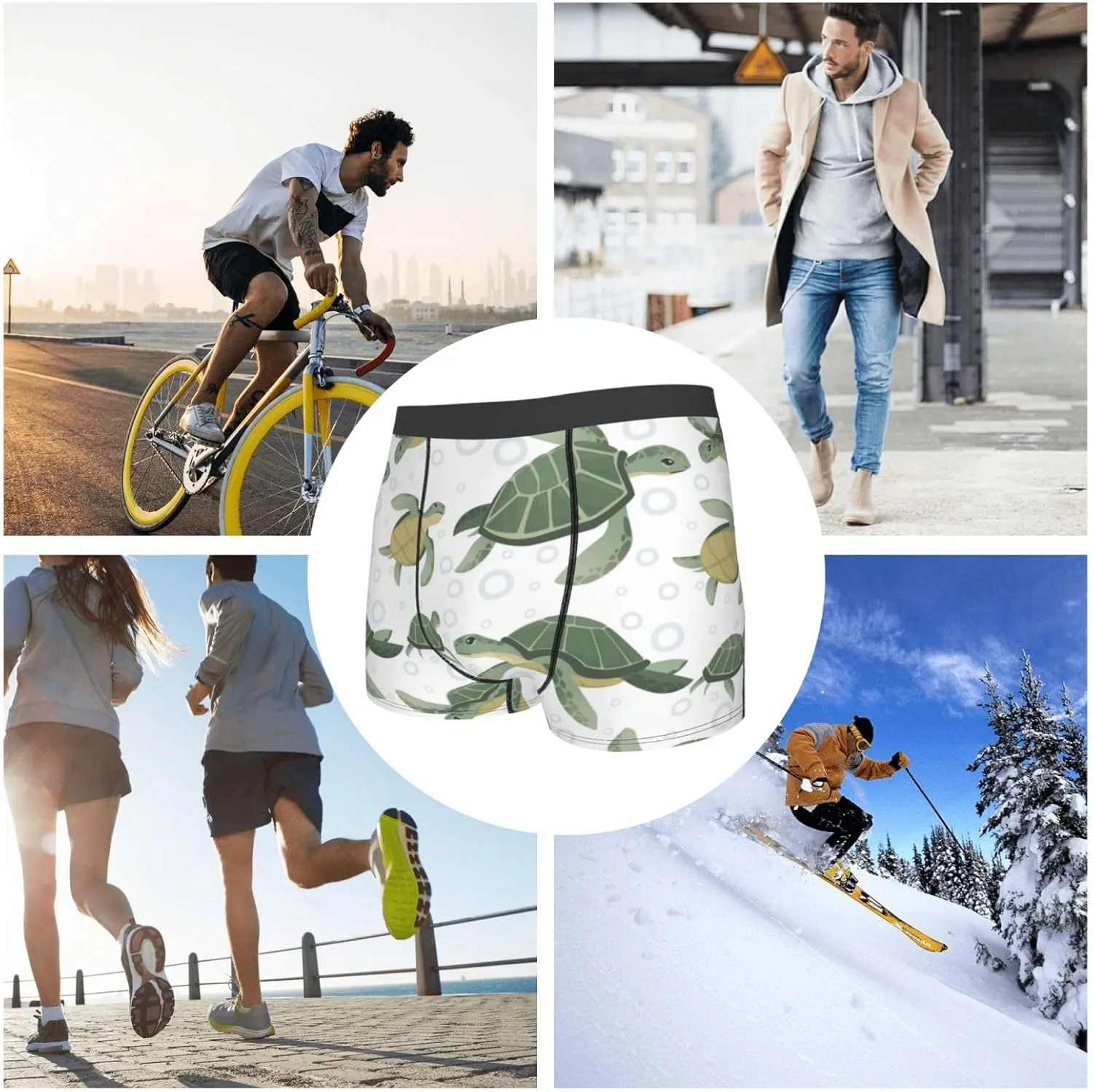 Cute Turtle Print Boxer Briefs For Men Breathable Underwear-