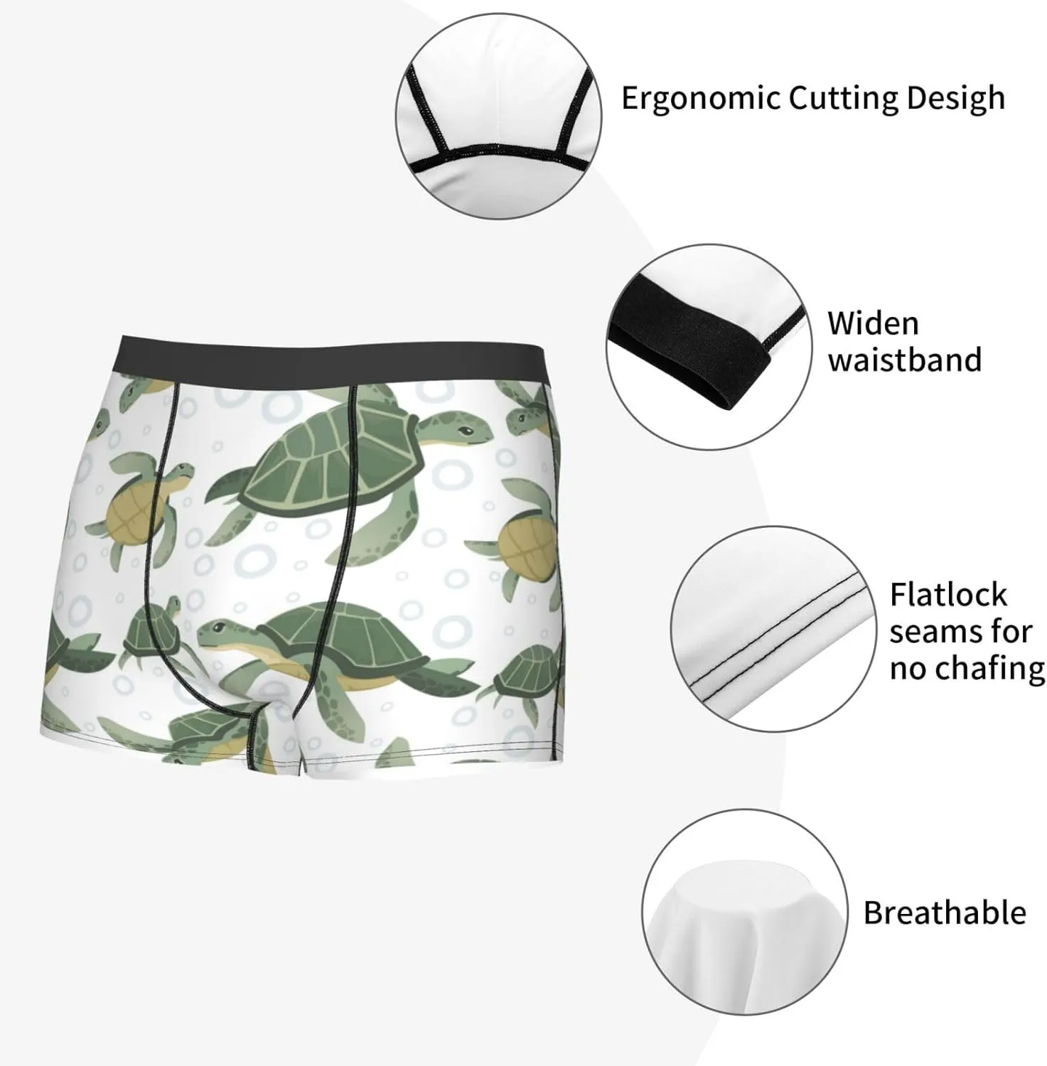 Cute Turtle Print Boxer Briefs For Men Breathable Underwear-