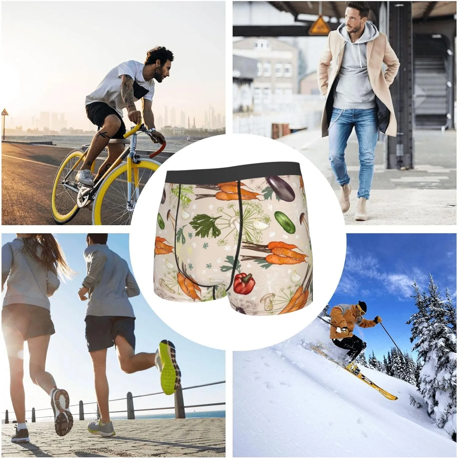Cute Vegetables Print Boxer Briefs For Men Breathable Underwear-