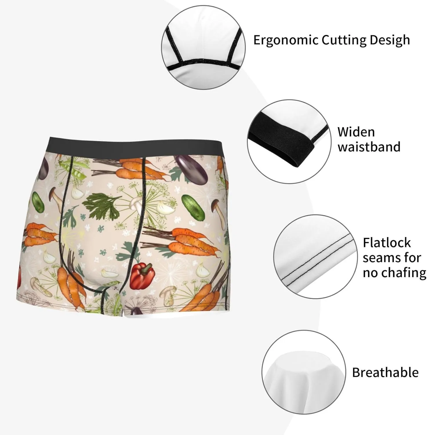 Cute Vegetables Print Boxer Briefs For Men Breathable Underwear-