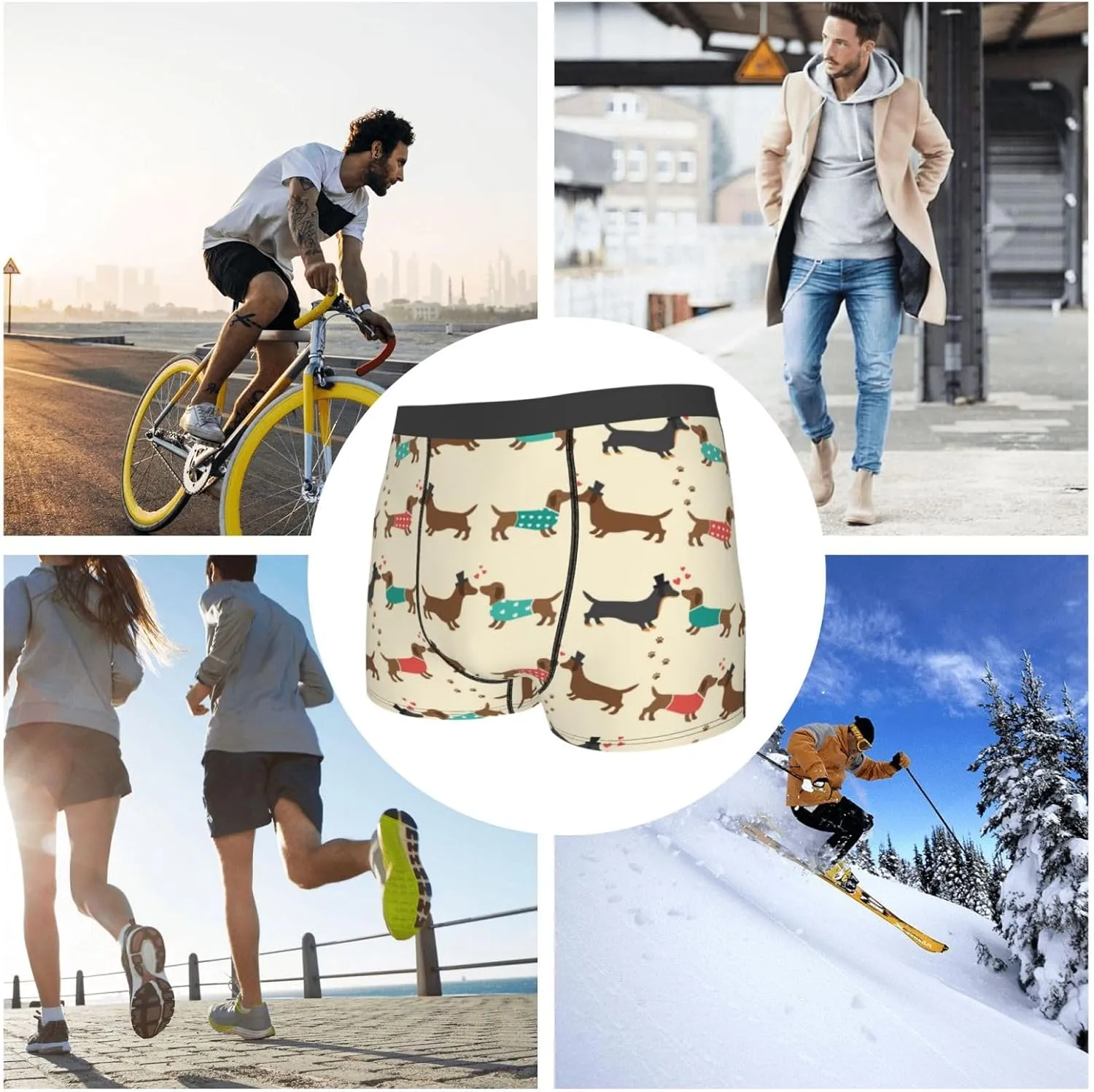 Dachshund Dog Print Boxer Briefs For Men Breathable Underwear-