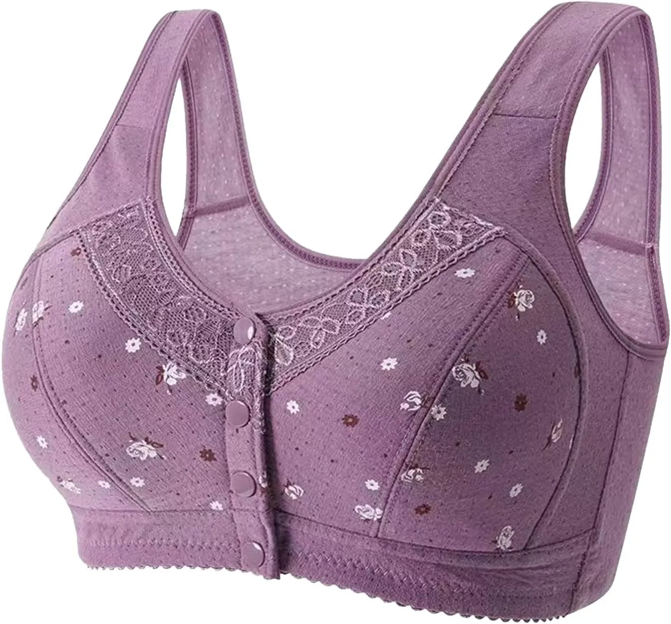 Daisy Bras for Older Women 3 Pack Front Close Button Breathable No Underwire Bras Lace Breathable Full Coverage Bralettes