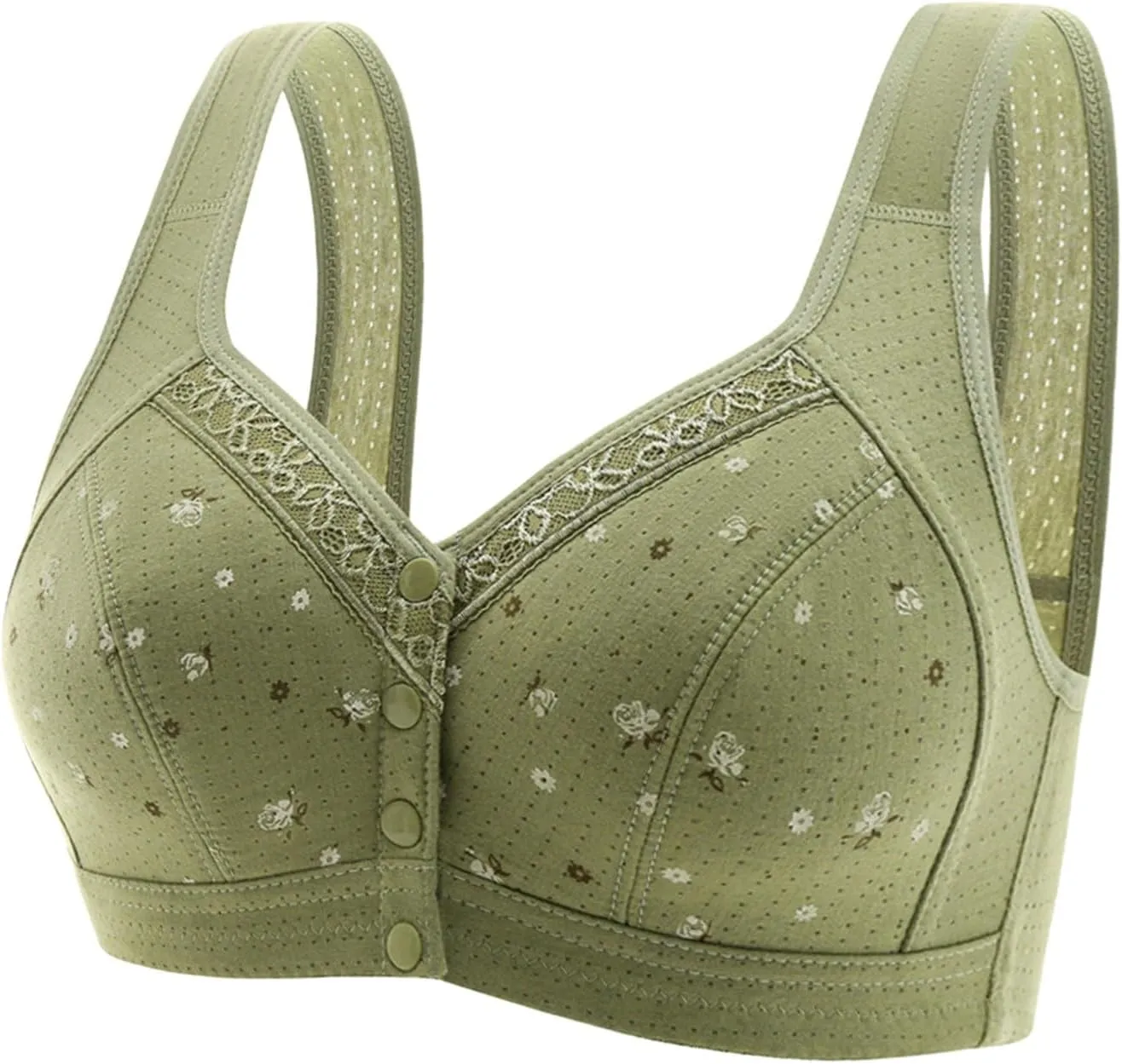 Daisy Bras for Older Women 3 Pack Front Close Button Breathable No Underwire Bras Lace Breathable Full Coverage Bralettes