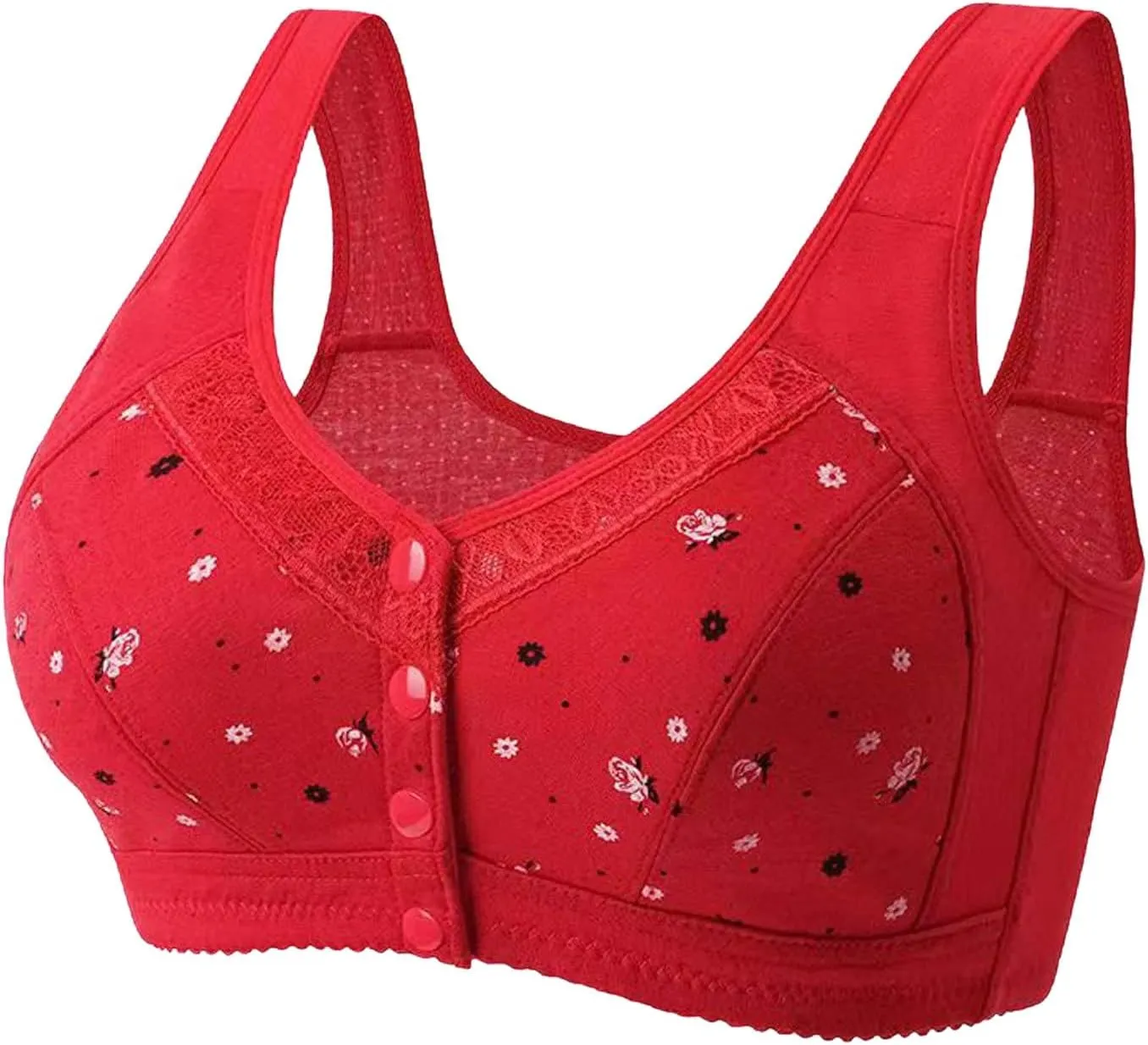Daisy Bras for Older Women 3 Pack Front Close Button Breathable No Underwire Bras Lace Breathable Full Coverage Bralettes