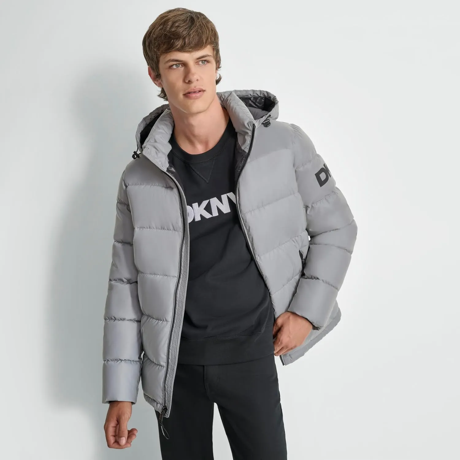 DKNY Men's Water Resistant Hooded Puffer Durable Cold Weather Jacket