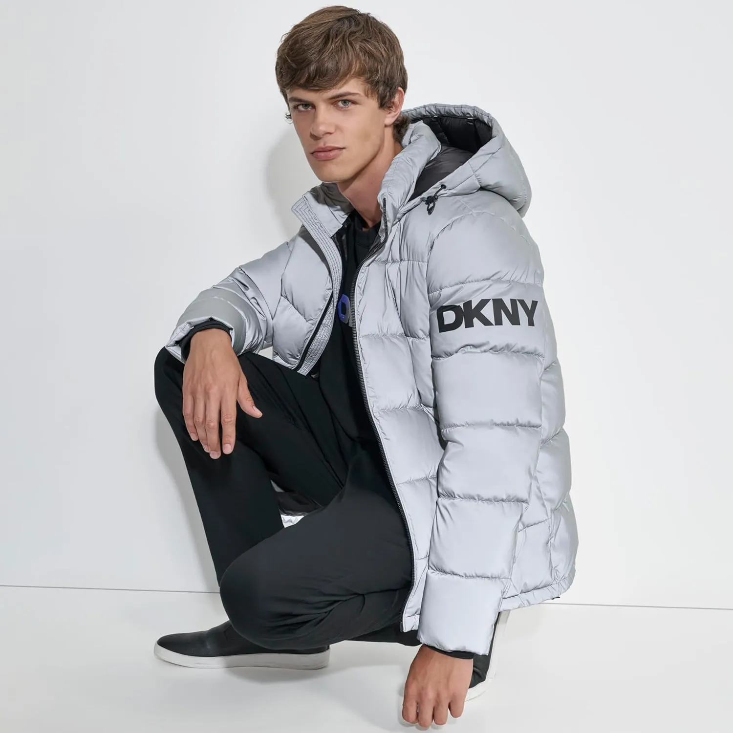 DKNY Men's Water Resistant Hooded Puffer Durable Cold Weather Jacket