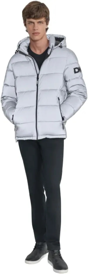 DKNY Men's Water Resistant Hooded Puffer Durable Cold Weather Jacket