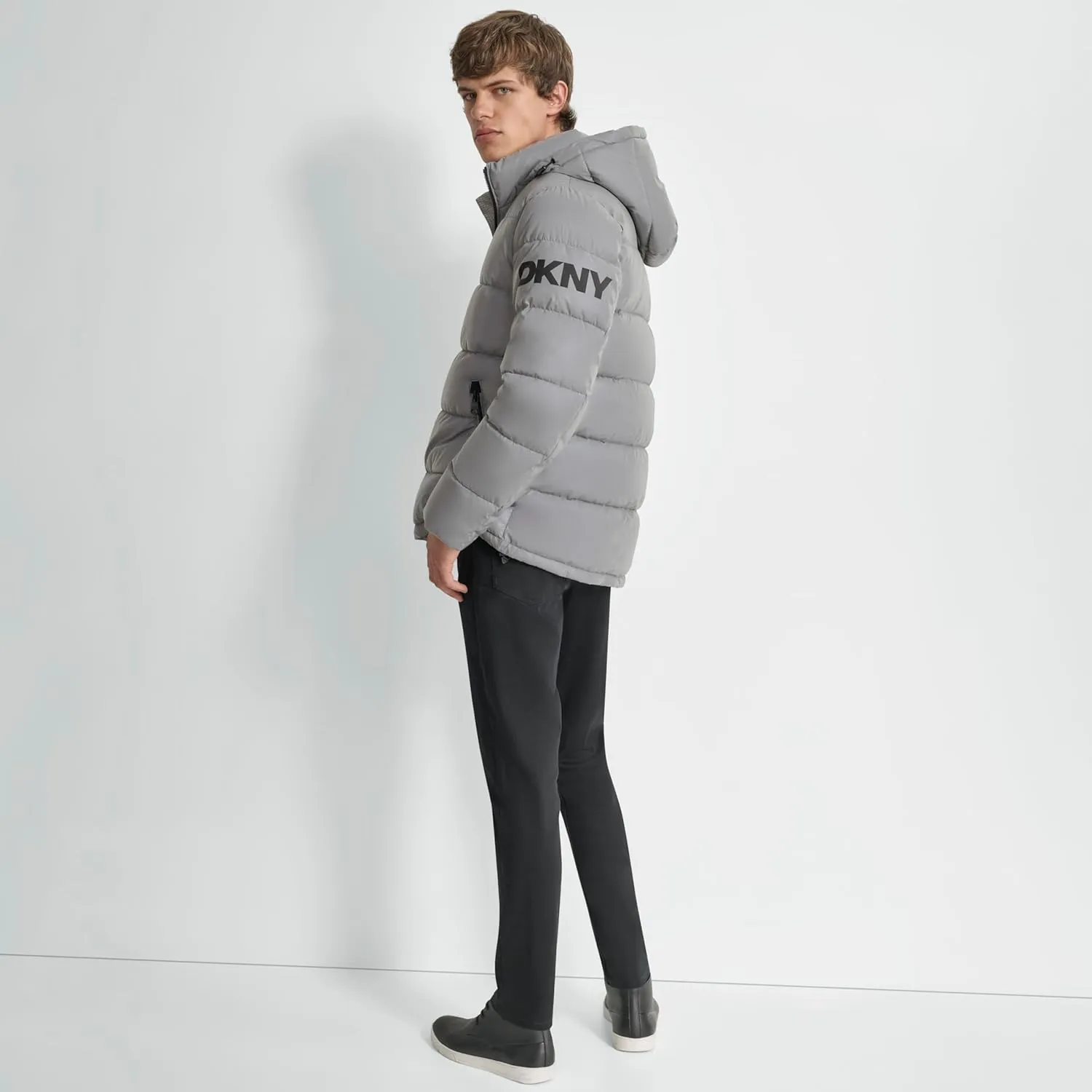 DKNY Men's Water Resistant Hooded Puffer Durable Cold Weather Jacket