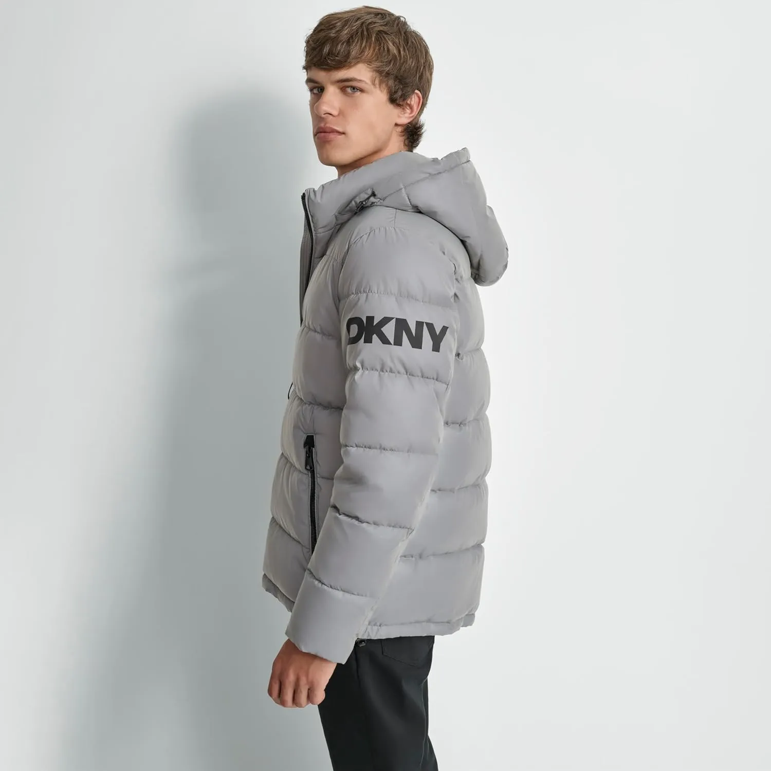 DKNY Men's Water Resistant Hooded Puffer Durable Cold Weather Jacket