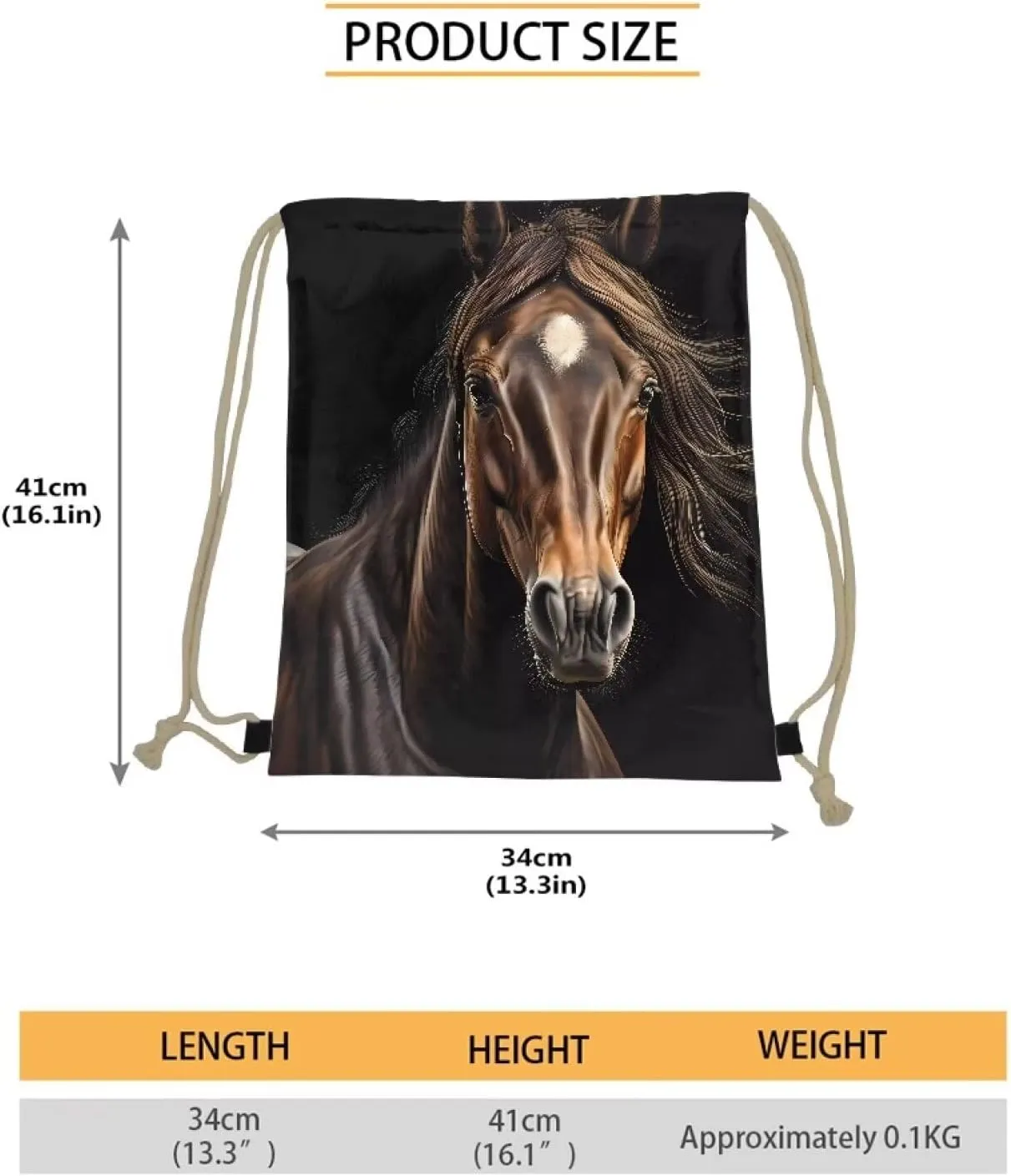 doginthehole Animal Horse Printed Durable Drawstring Bags Teenager Backpacks