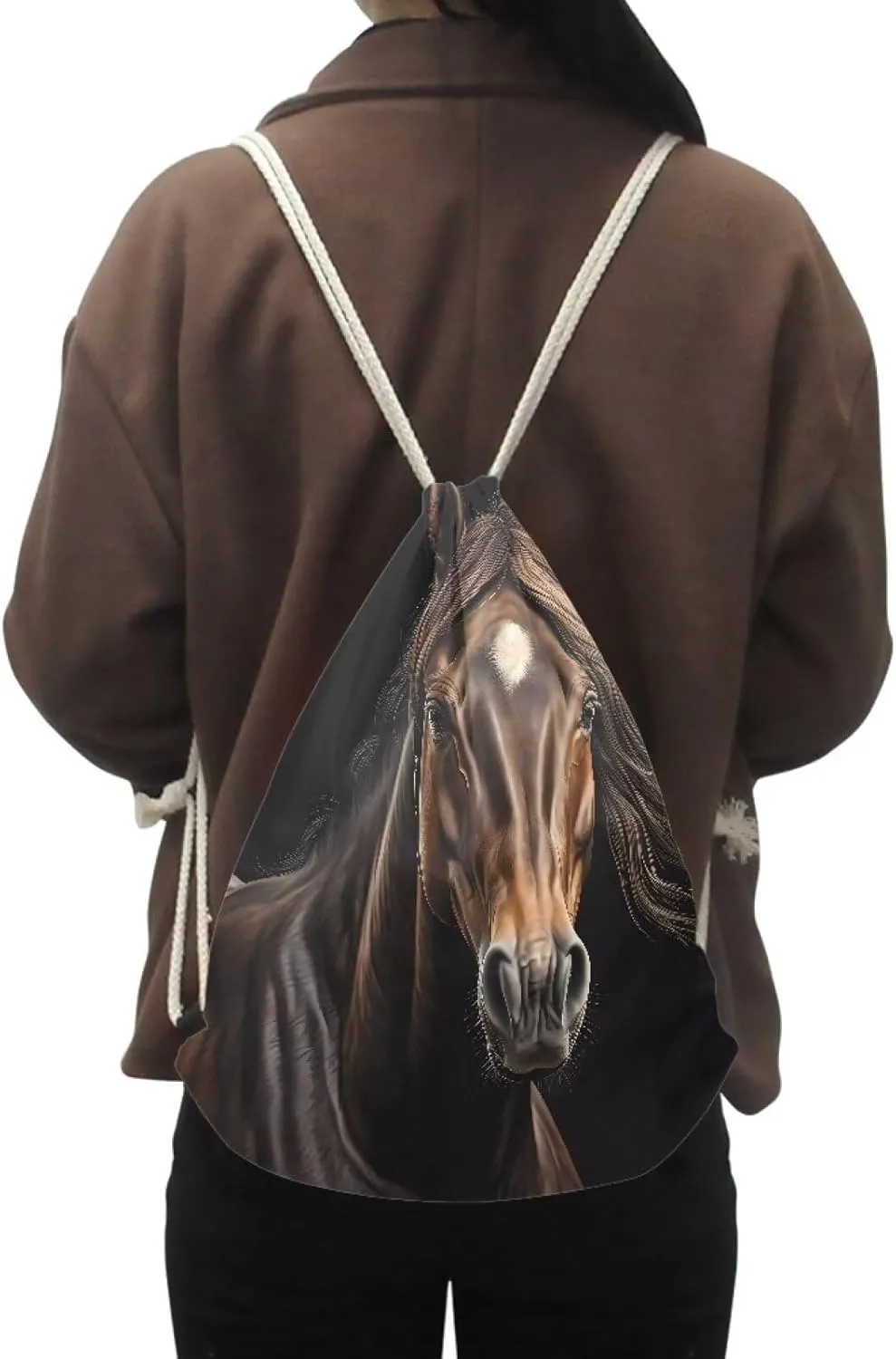 doginthehole Animal Horse Printed Durable Drawstring Bags Teenager Backpacks