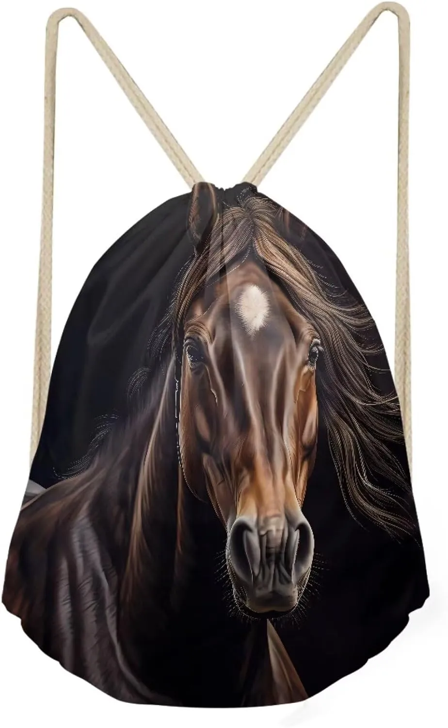 doginthehole Animal Horse Printed Durable Drawstring Bags Teenager Backpacks