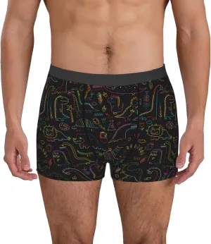 Doodle Dinosaur Print Boxer Briefs For Men Breathable Underwear-