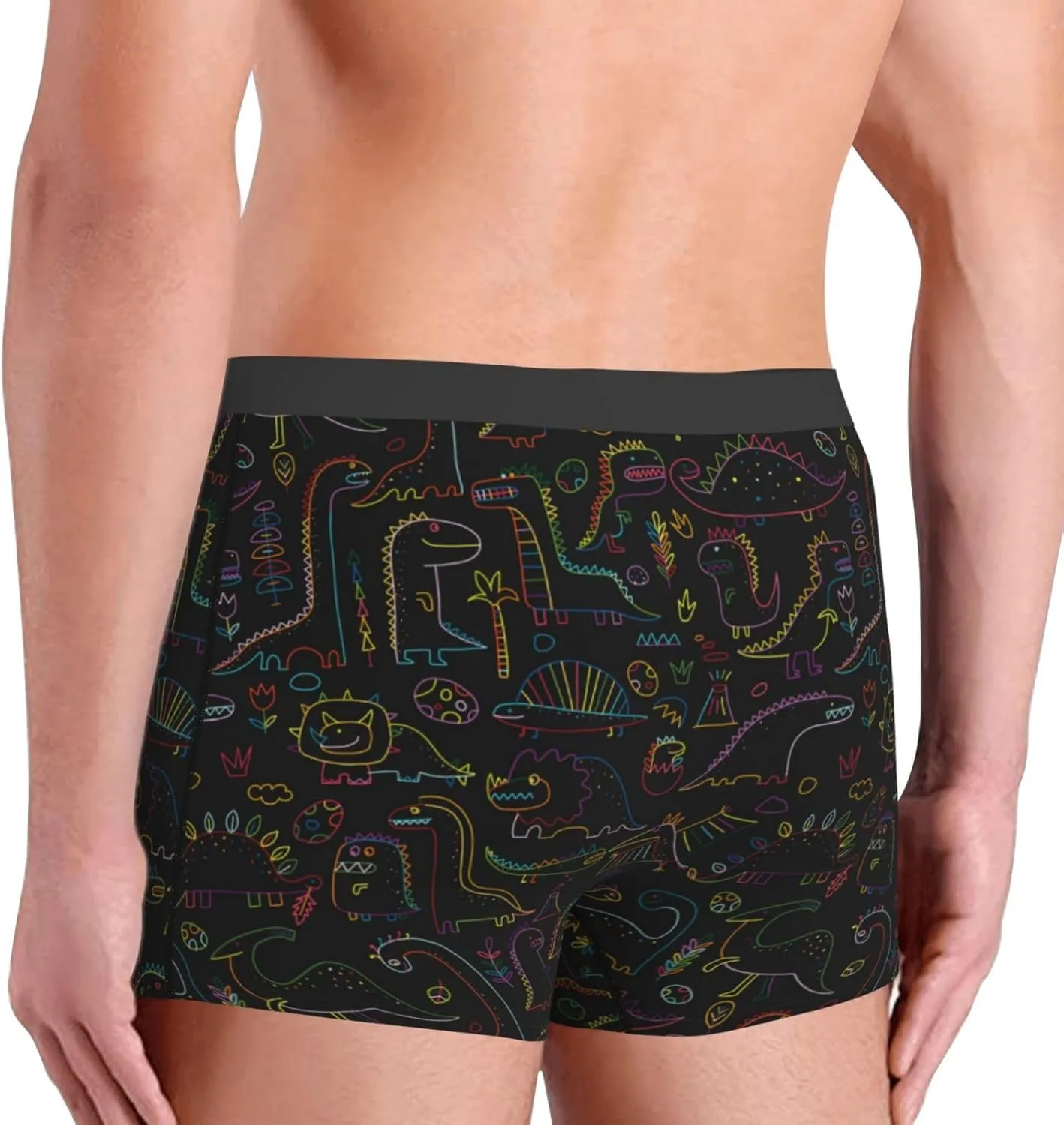 Doodle Dinosaur Print Boxer Briefs For Men Breathable Underwear-