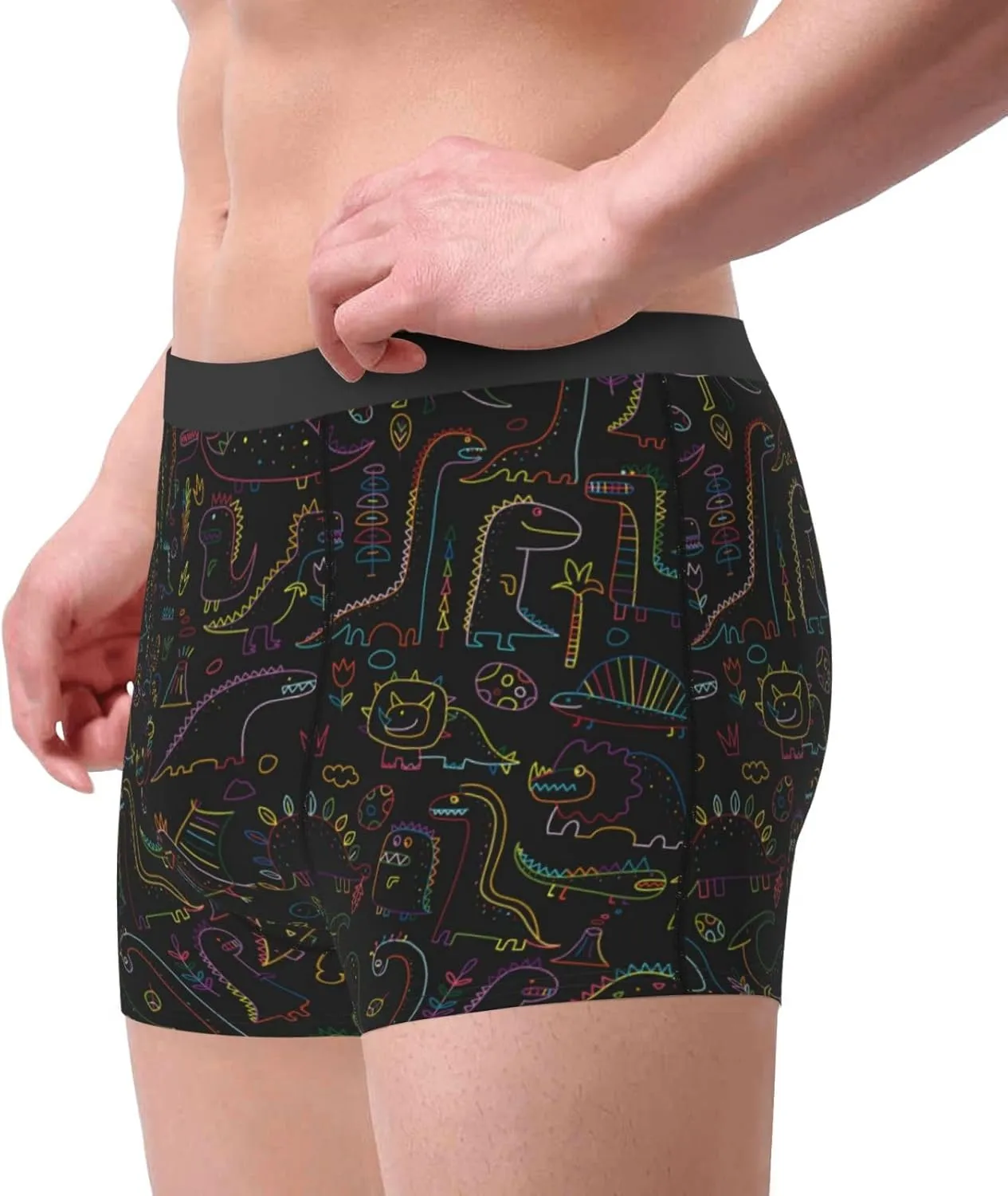 Doodle Dinosaur Print Boxer Briefs For Men Breathable Underwear-
