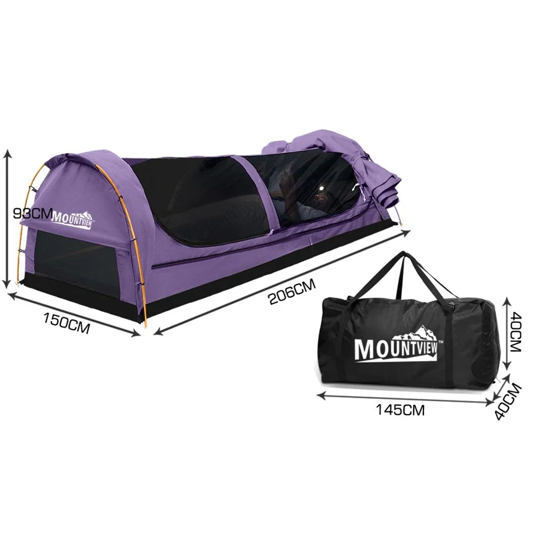 Double Swag Camping Swags Canvas Dome Tent Hiking Mattress Purple