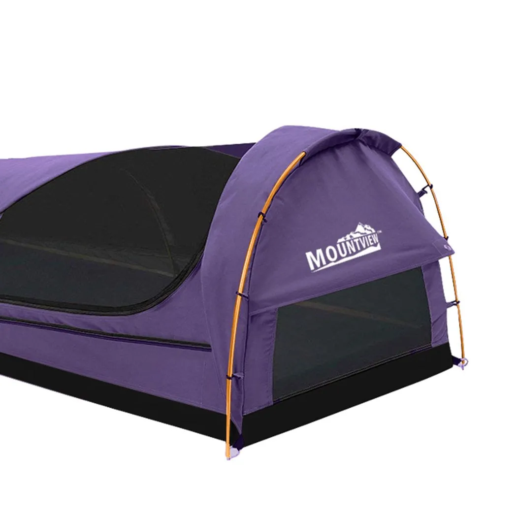 Double Swag Camping Swags Canvas Dome Tent Hiking Mattress Purple