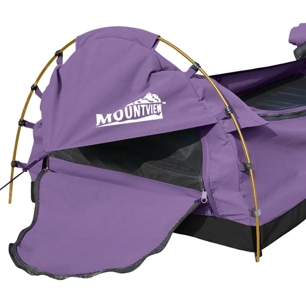 Double Swag Camping Swags Canvas Dome Tent Hiking Mattress Purple