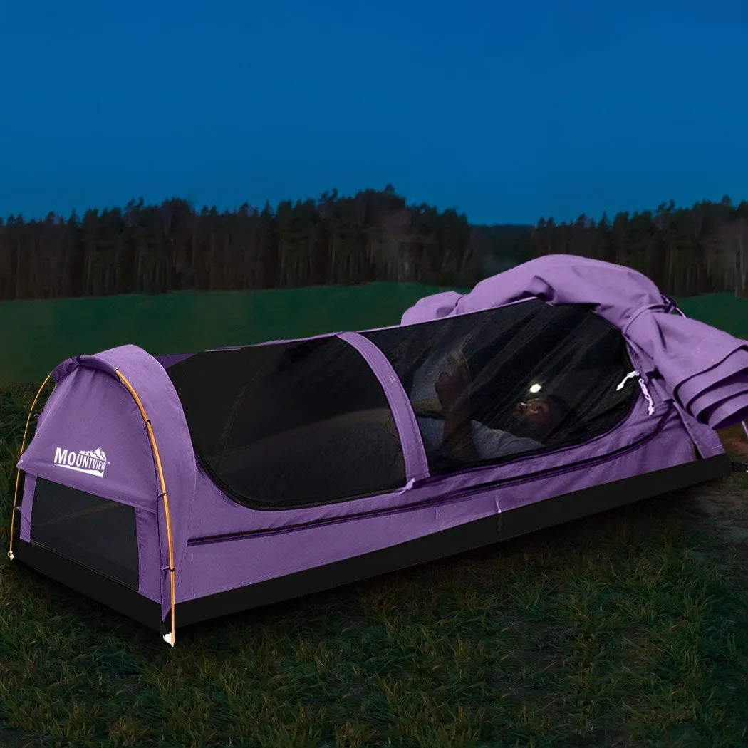 Double Swag Camping Swags Canvas Dome Tent Hiking Mattress Purple