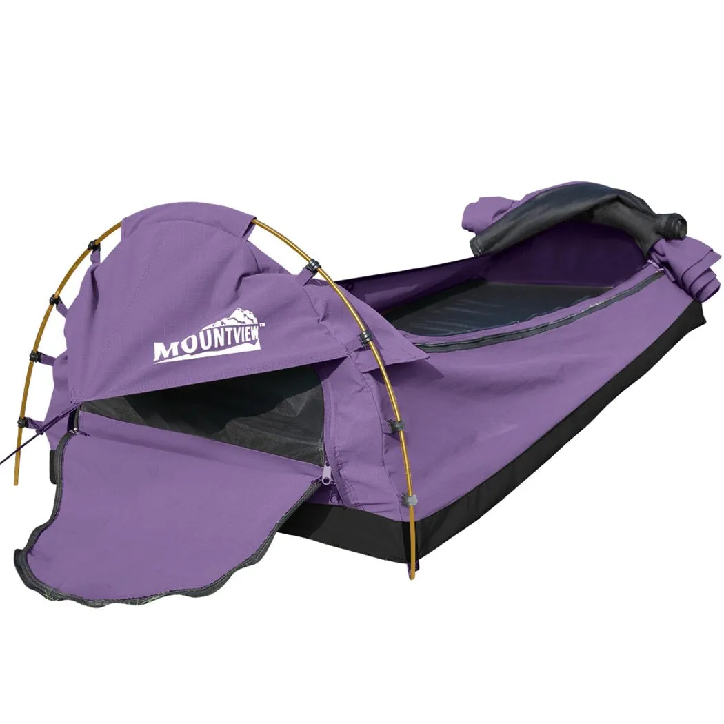 Double Swag Camping Swags Canvas Dome Tent Hiking Mattress Purple