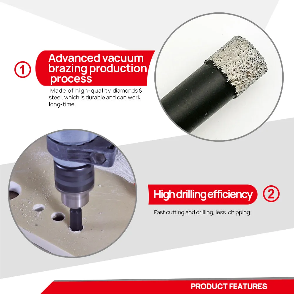 DT-DIATOOL Vacuum Brazed Dry Diamond Drilling Core Bits with Quick Hexagon Shank for Granite Marble Ceramic Tile Glass