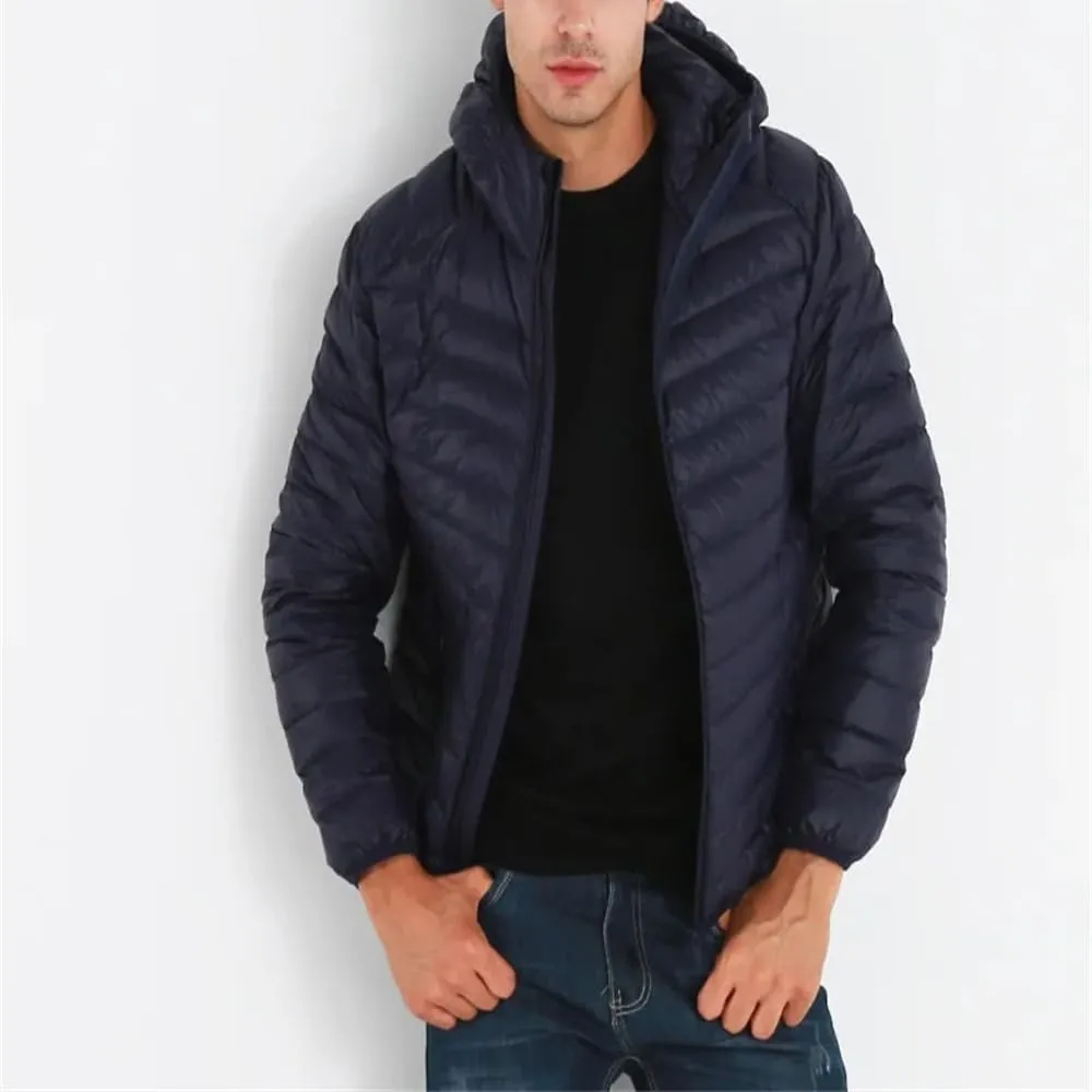 Dvbfufv Men Lightweight Hooded Down Jacket Men Windproof Warm Lightweight Down Jacket Man Solid Parka Coat