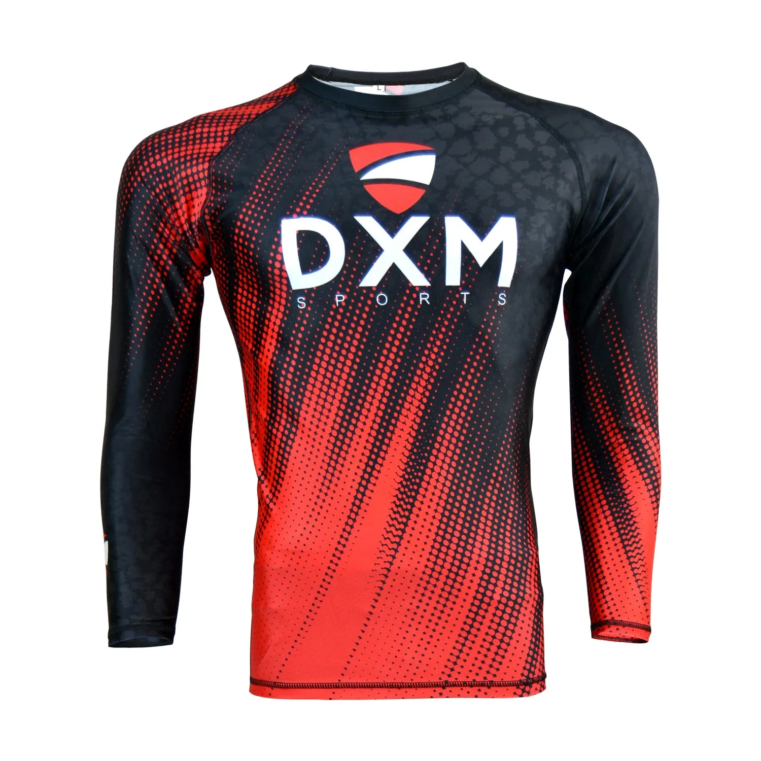 DXM Sports Long Sleeve Rash Guard Compression Shirt - Black/Red