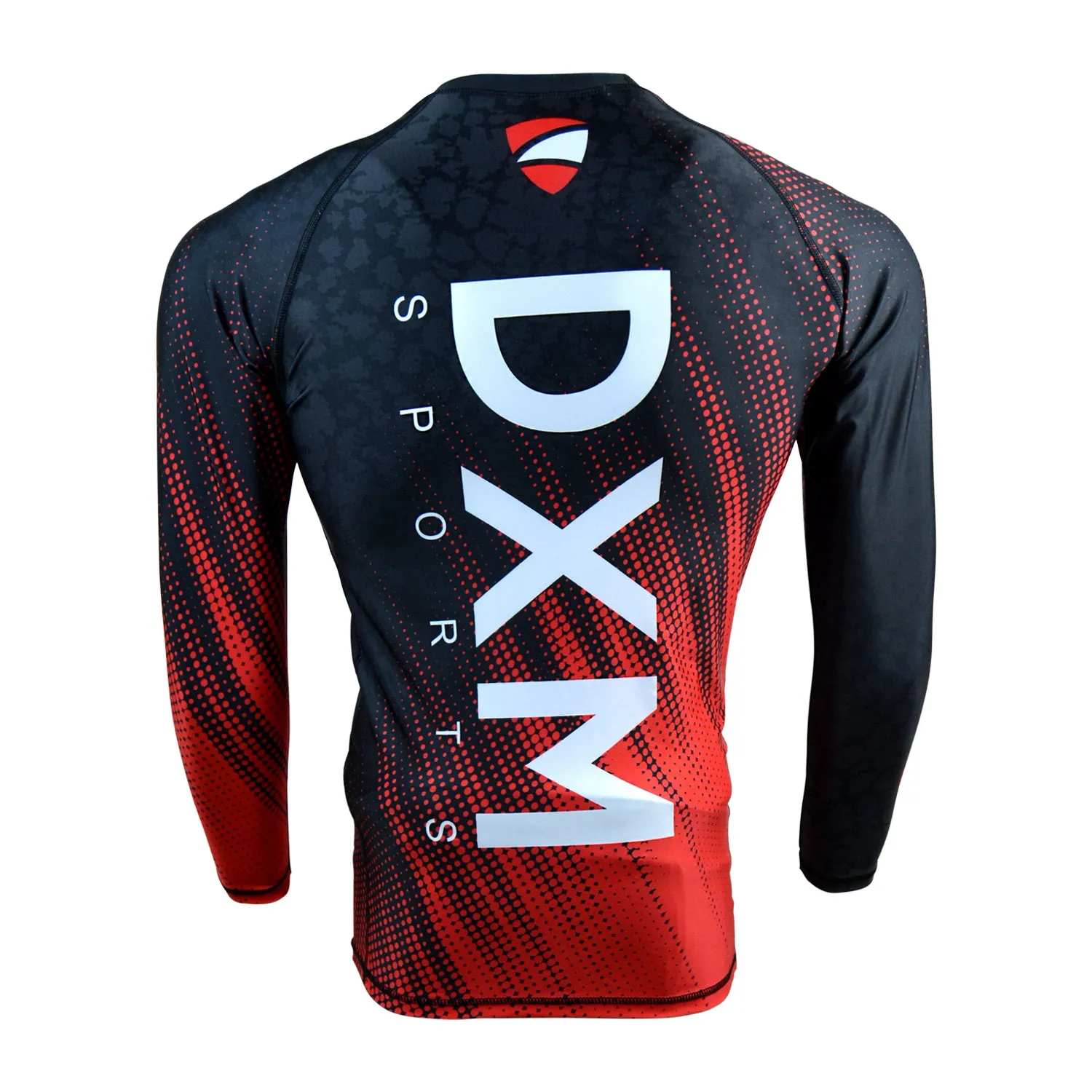 DXM Sports Long Sleeve Rash Guard Compression Shirt - Black/Red