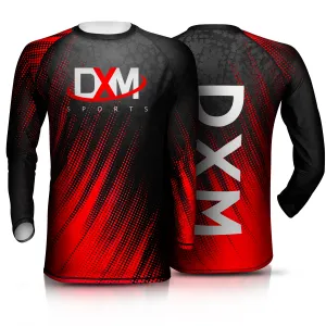 DXM Sports Long Sleeve Rash Guard Compression Shirt - Black/Red