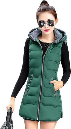EFOFEI Women's Zip Up Front Quilted Long Vest Lightweight Down Cotton Jacket Padding Thicken Winter Vest